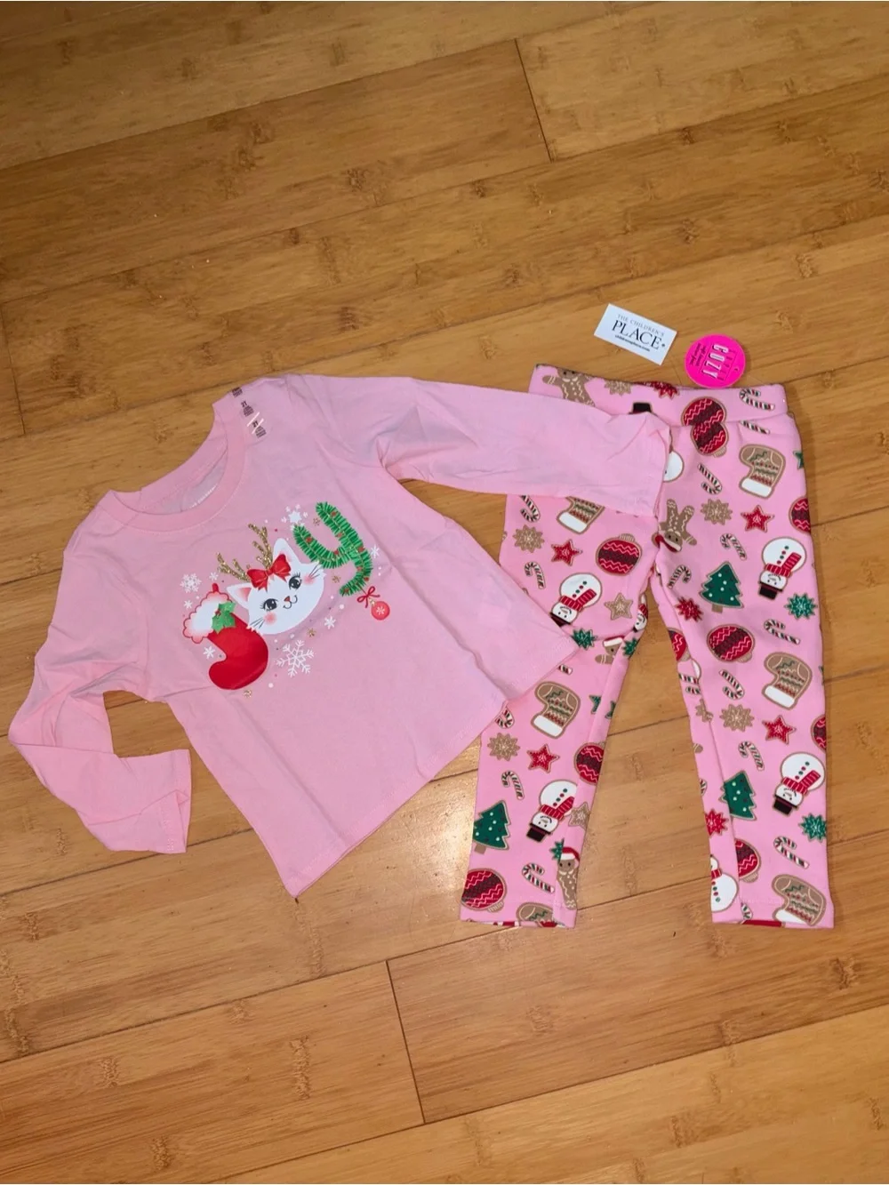 NWT Girl’s Size 2T Pink Christmas Outfit - Long Sleeve Top & Cozy Leggings Set